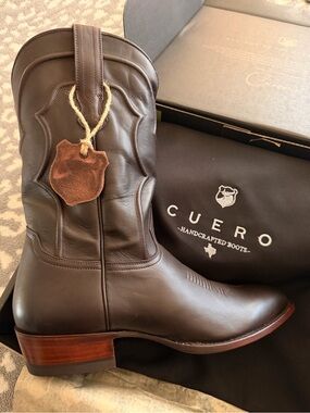 Cuero Dark Brown Leather Western Cowboy Boots